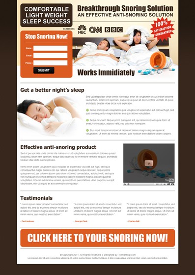 Landing Page Design: Anti snoring landing page
