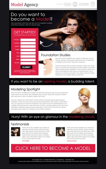 Landing Page Design: Fashion and modelling landing page