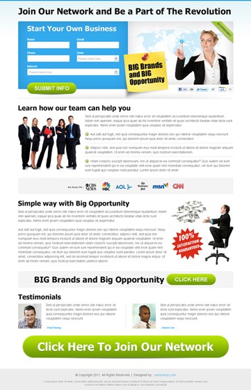 Landing Page Design: Business opportunity landing page