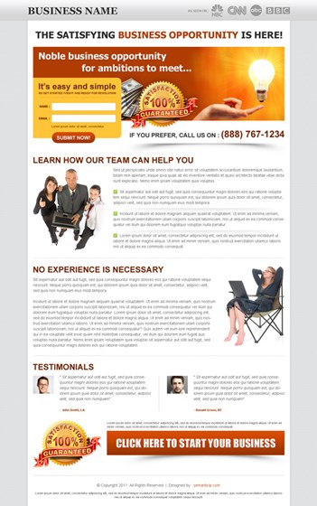 Landing Page Design: Business opportunity landing page